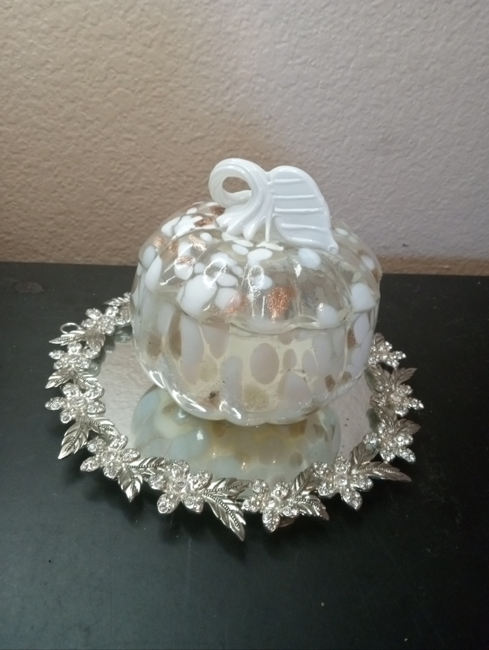 GORGEOUS Art Glass 5" Pumpkin Canister Candy Dish